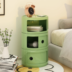 Cream-colored bedside cabinet with narrow edges, round storage cabinet, creative macaron-style small bedroom storage cabinet