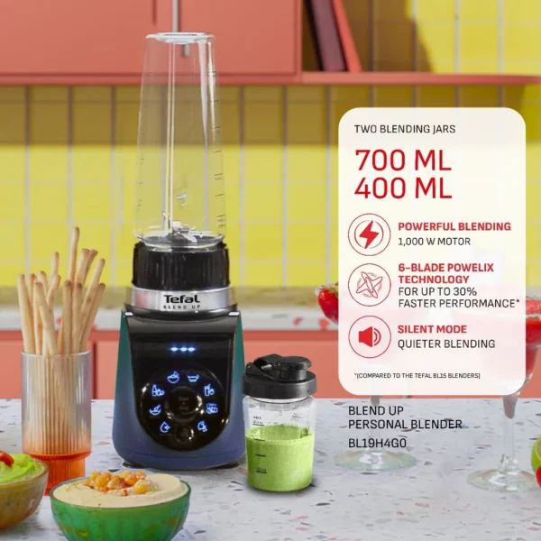 Tefal BlendUp Personal Blender BL19H4 – Removable blades, 2 dishwasher safe BPA-free Tritan jars, 1000W, 8 auto programs - Image 2
