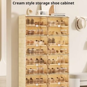 Storage Box Shoe Cabinet Shoe Rack Transparent Household Doorway Dustproof Plastic No Installation Required One-piece Simple Cream Style
