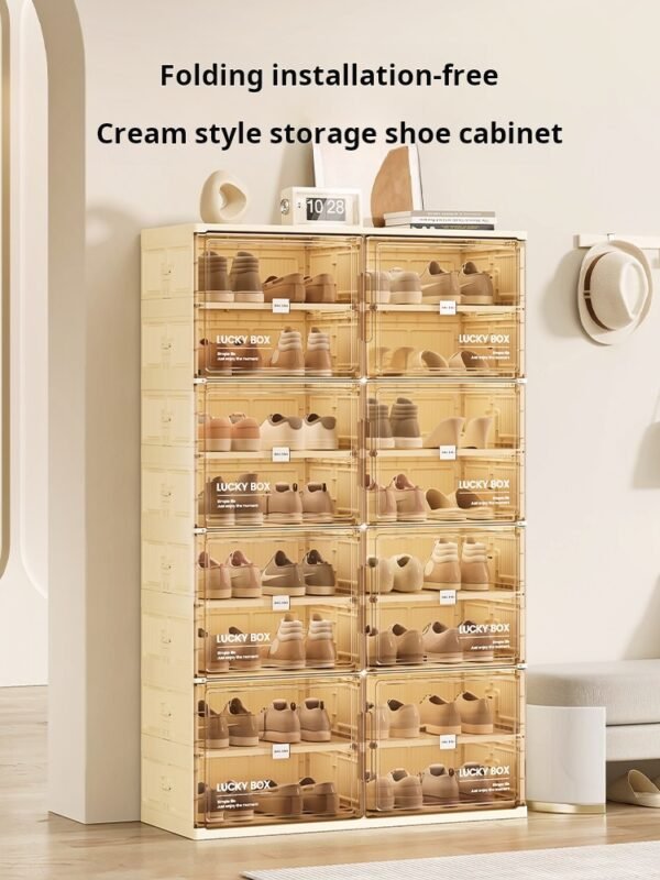 Storage Box Shoe Cabinet Shoe Rack Transparent Household Doorway Dustproof Plastic No Installation Required One-piece Simple Cream Style