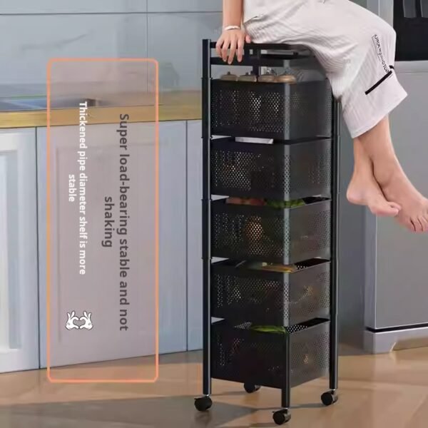 Kitchen rotating storage rack, home-use floor-standing multi-layer snack box, living room fruit and vegetable basket, small trolley storage rack, mobile - Image 2