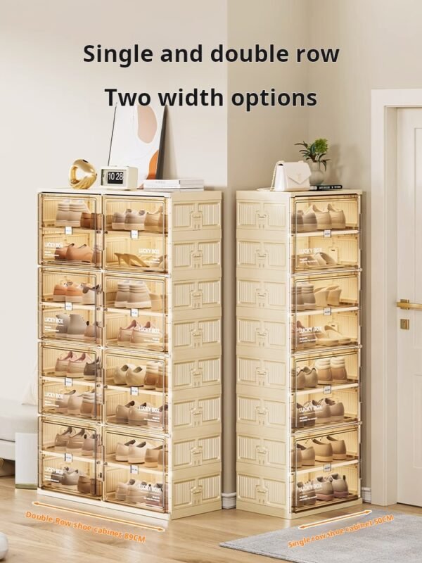 Storage Box Shoe Cabinet Shoe Rack Transparent Household Doorway Dustproof Plastic No Installation Required One-piece Simple Cream Style - Image 3