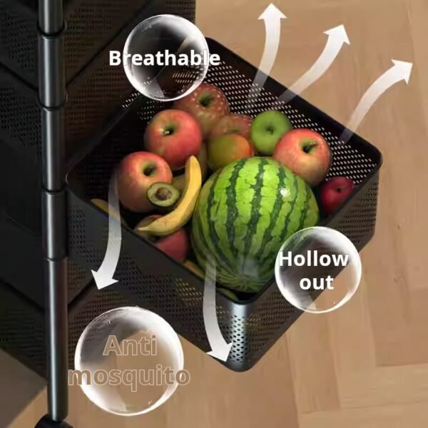 Kitchen rotating storage rack, home-use floor-standing multi-layer snack box, living room fruit and vegetable basket, small trolley storage rack, mobile - Image 3