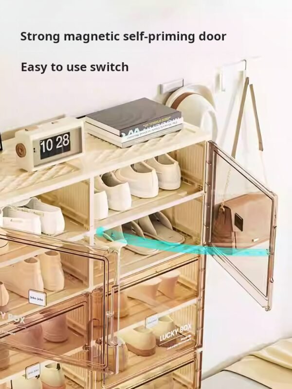 Storage Box Shoe Cabinet Shoe Rack Transparent Household Doorway Dustproof Plastic No Installation Required One-piece Simple Cream Style - Image 4