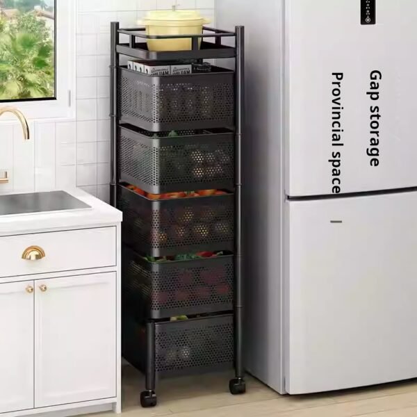 Kitchen rotating storage rack, home-use floor-standing multi-layer snack box, living room fruit and vegetable basket, small trolley storage rack, mobile - Image 4