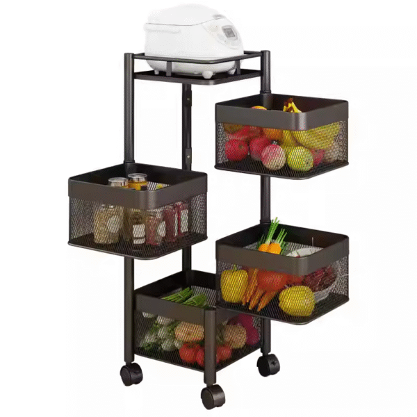 Kitchen rotating storage rack, home-use floor-standing multi-layer snack box, living room fruit and vegetable basket, small trolley storage rack, mobile - Image 5