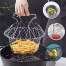 304 Stainless Steel Folding Deep-Fry Basket for French Fries and Snacks, Adjustable Oil-Draining Basket, Vegetable Washing and Draining Basket, Cooking Basket (Pack of 2)