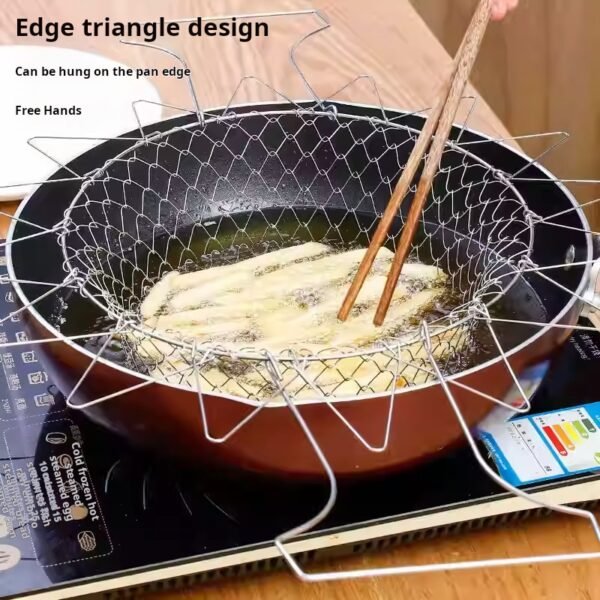 304 Stainless Steel Folding Deep-Fry Basket for French Fries and Snacks, Adjustable Oil-Draining Basket, Vegetable Washing and Draining Basket, Cooking Basket (Pack of 2) - Image 4